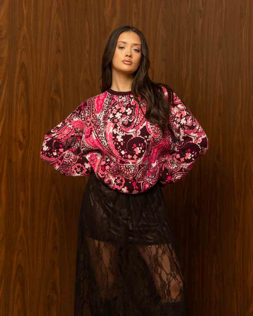 FUCHSIA MIRAGE KNIT – Φούξια πλεκτή μπλούζα με paisley μοτίβο