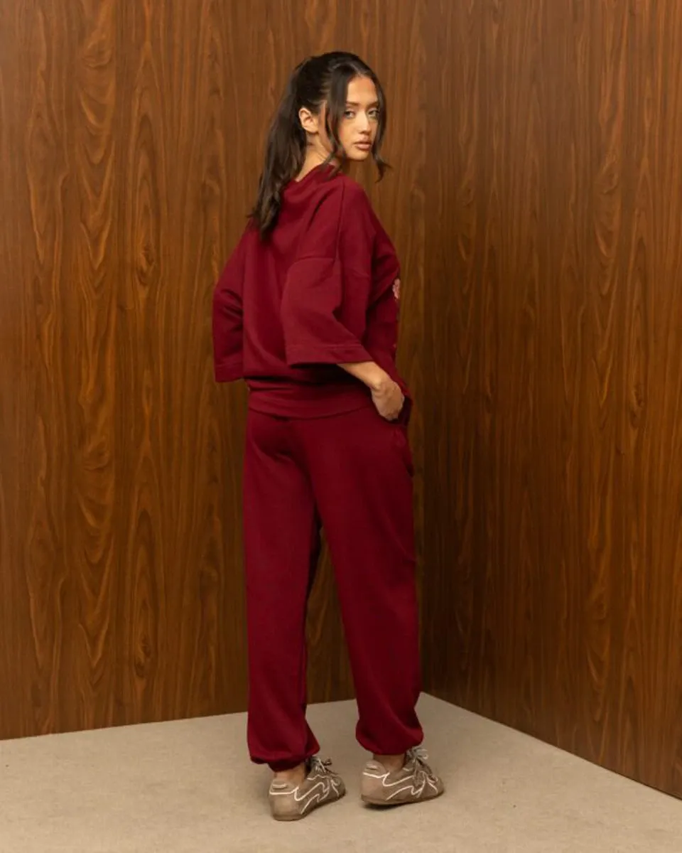 HEARTBLOOM SWEATPANTS – BURGUNDY / Μπορντό φούτερ παντελόνι με λάστιχο