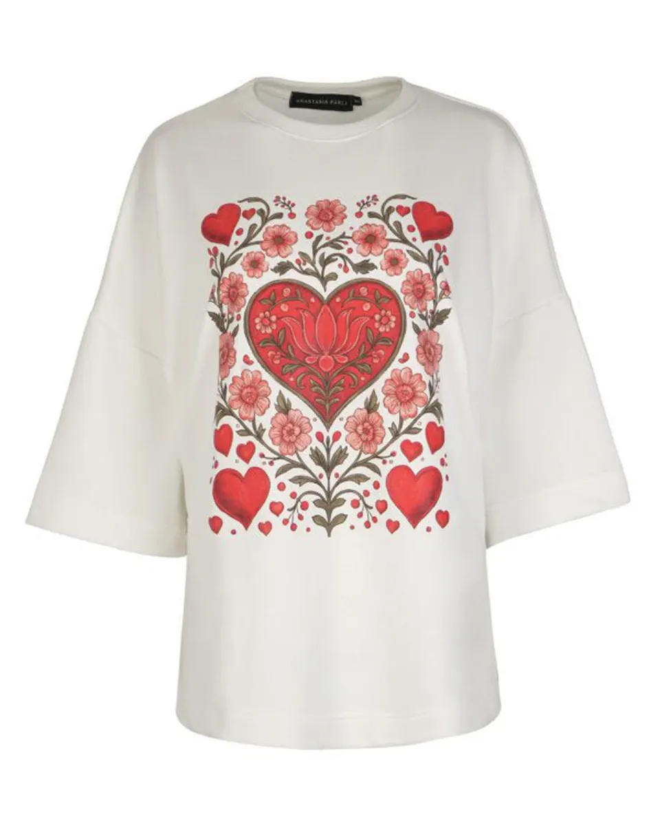 HEARTBLOOM SWEATSHIRT WHITE– Λευκή φούτερ μπλούζα με καρδιά print