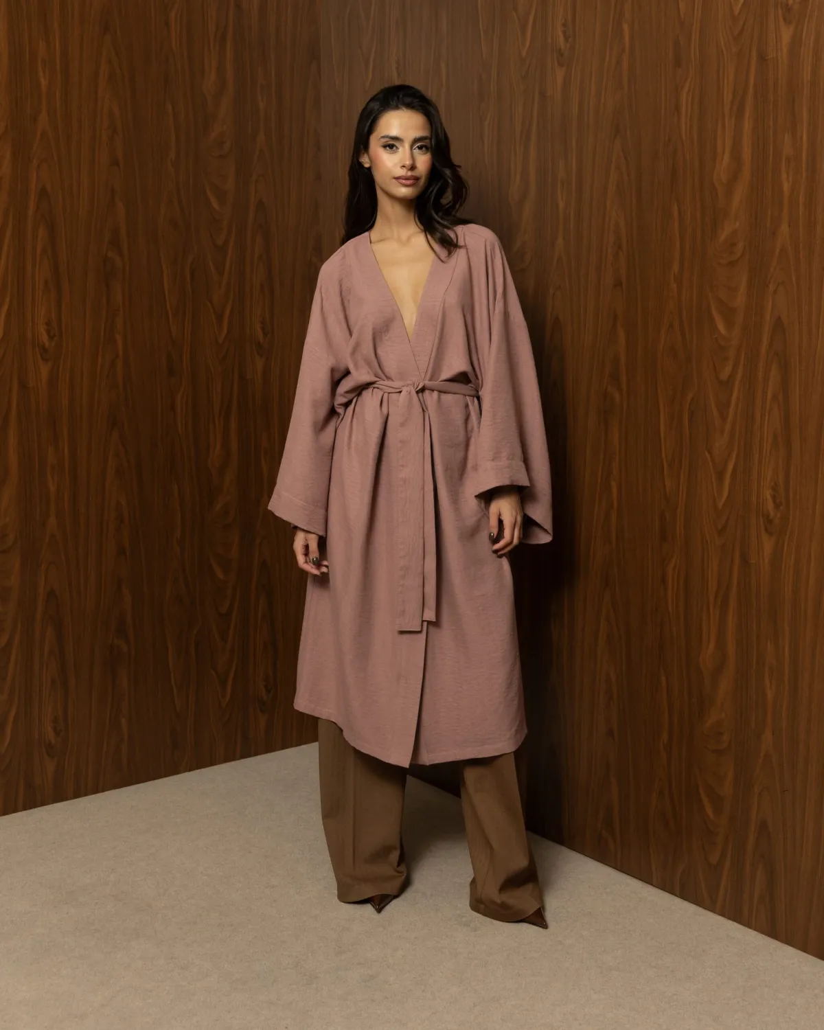 WHISPERED BLUSH KIMONO – Μακρύ κιμονό με ζώνη σε dusty rose απόχρωση