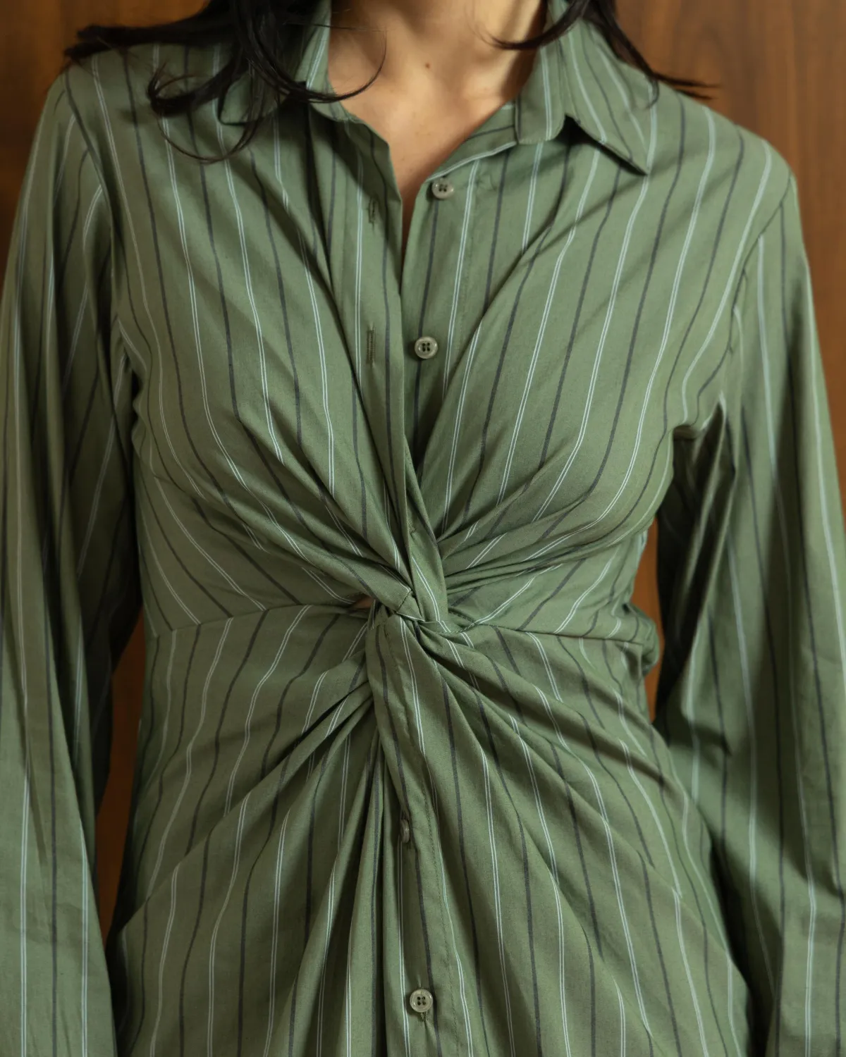 KHAKI STRIPED TWIST MAXI DRESS