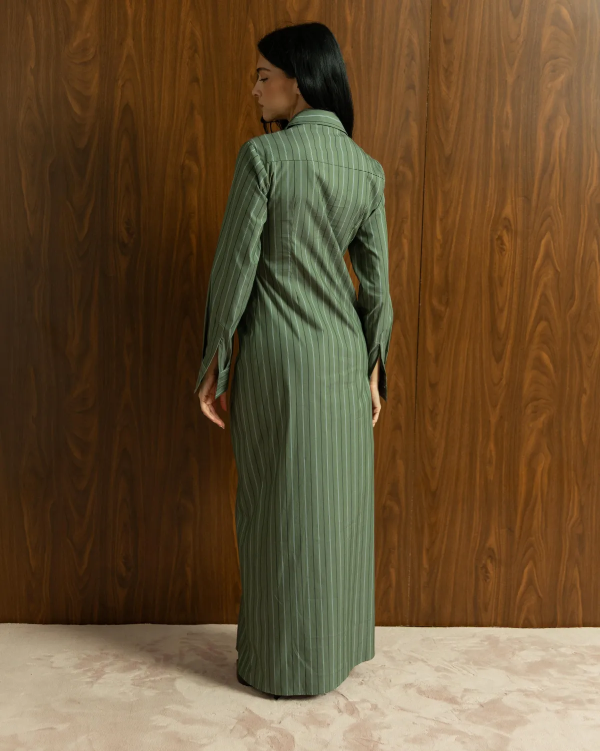 KHAKI STRIPED TWIST MAXI DRESS