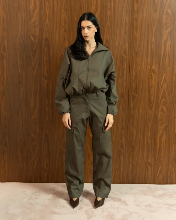 KHAKI WIDE-LEG CARGO TROUSERS