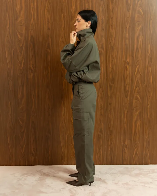 KHAKI WIDE-LEG CARGO TROUSERS