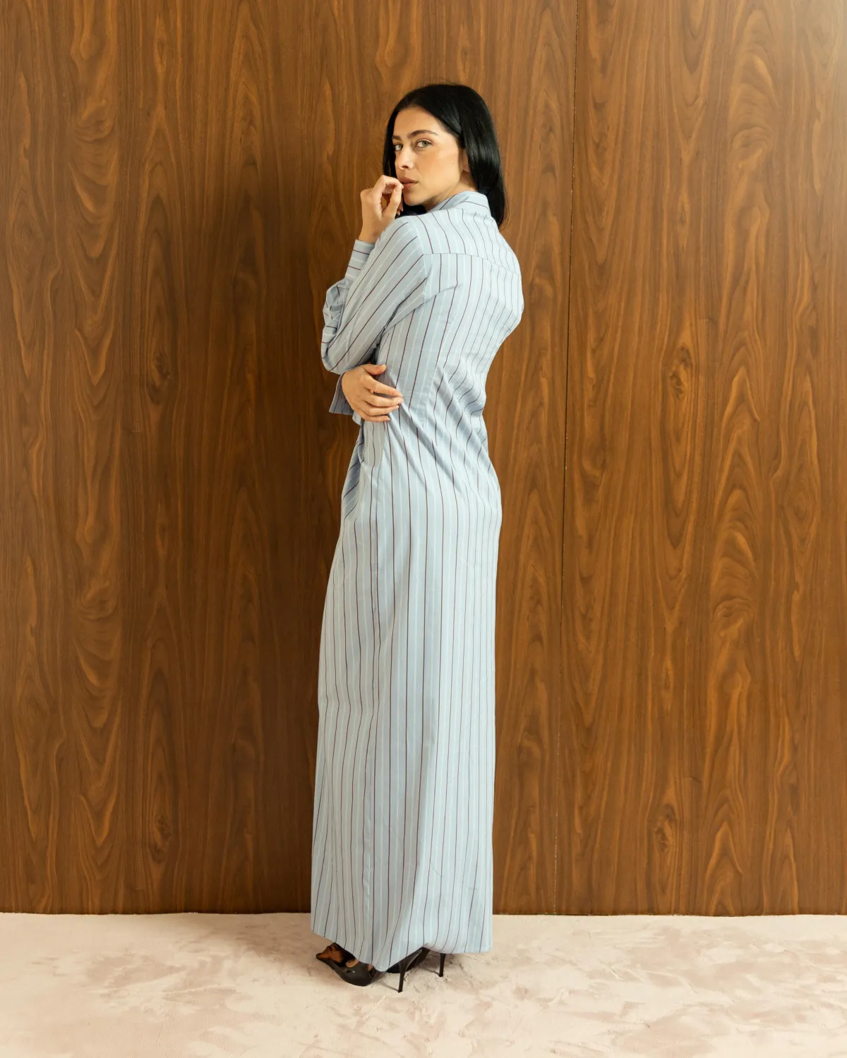 BLUE STRIPED TWIST MAXI DRESS