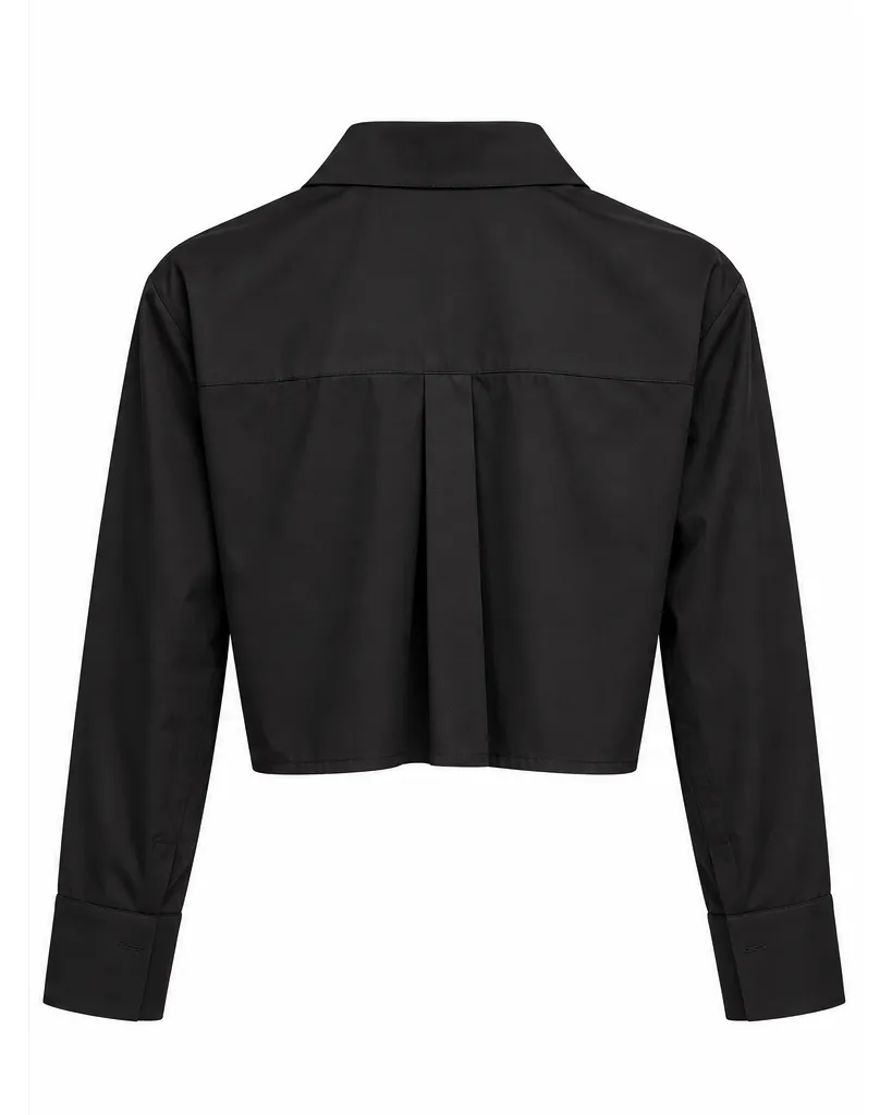 BLACK TWIST FRONT CROPPED SHIRT