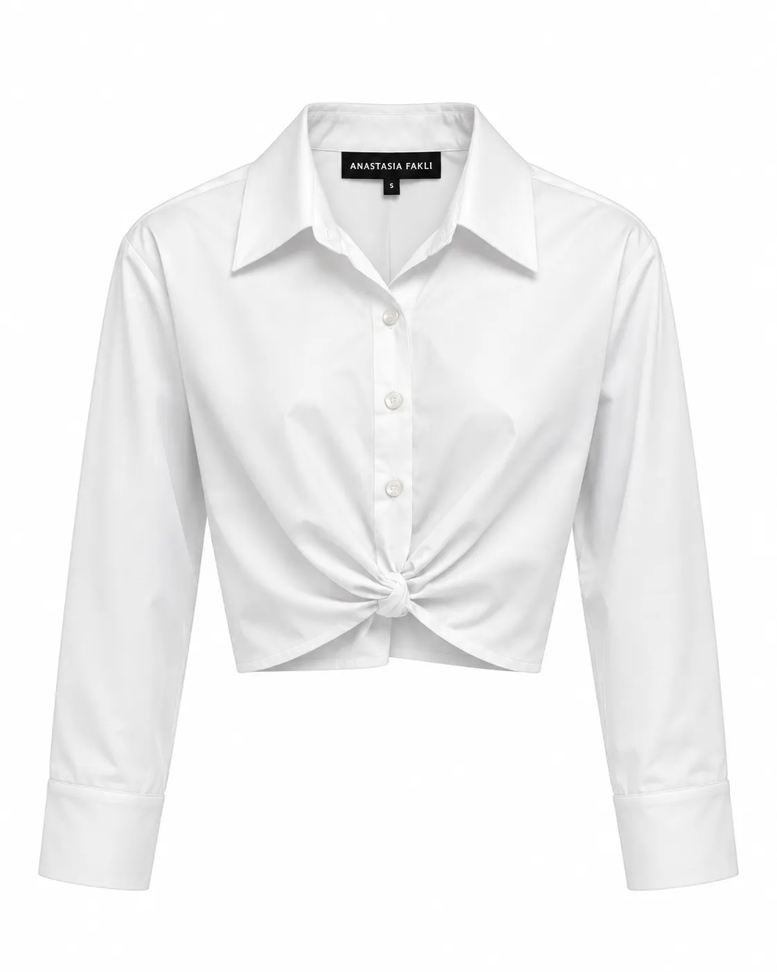 WHITE TWIST FRONT CROPPED SHIRT