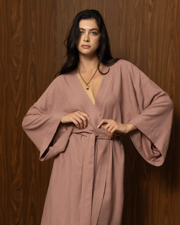 WHISPERED BLUSH KIMONO – Μακρύ κιμονό με ζώνη σε dusty rose απόχρωση - Image 4